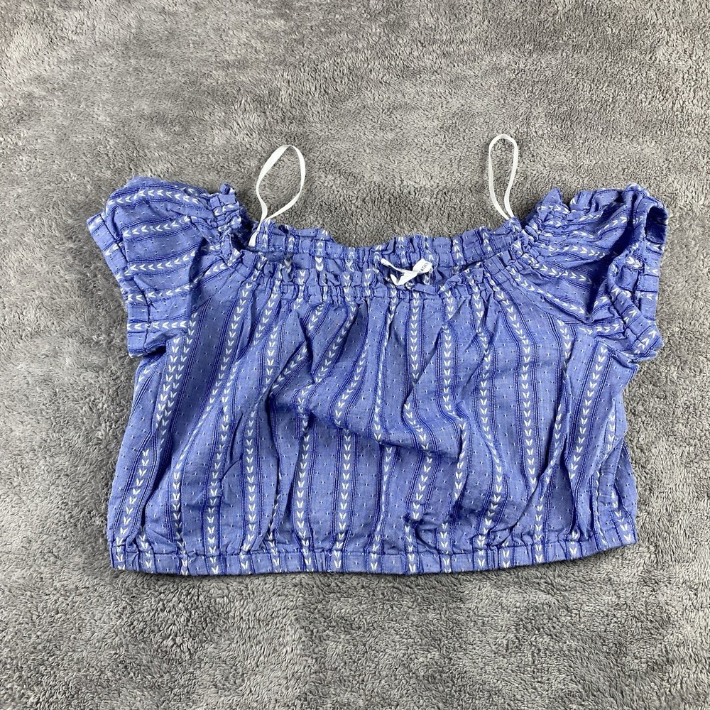 BCBGeneration Crop Top Blouse Womens Small Blue White Pattern